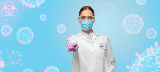 Image showing female scientist in medical mask and goggles