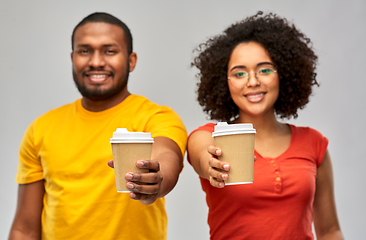 Image showing happy african american couple with coffee cups