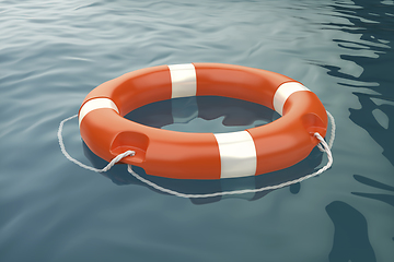 Image showing Orange lifebuoy ring in the ocean