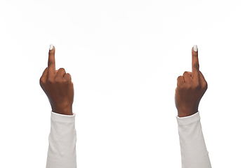 Image showing hands of african woman showing middle fingers