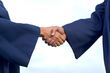 Image showing graduate students or bachelors greeting each other