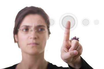 Image showing businesswoman pressing a button 