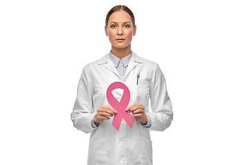 Image showing female doctor with breast cancer awareness ribbon