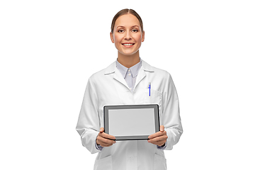 Image showing female doctor or scientist with tablet computer