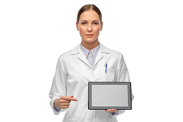 Image showing female doctor or scientist with tablet computer