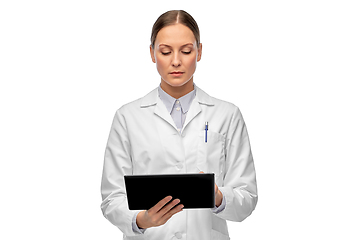 Image showing female doctor or scientist with tablet computer