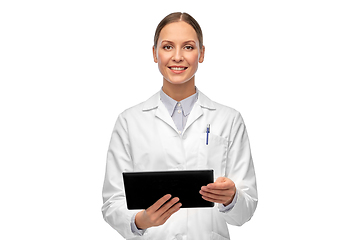 Image showing female doctor or scientist with tablet computer