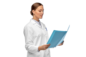 Image showing female doctor or scientist with folder