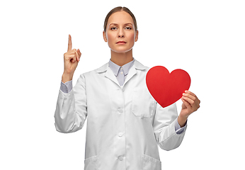 Image showing female doctor with heart pointing finger up