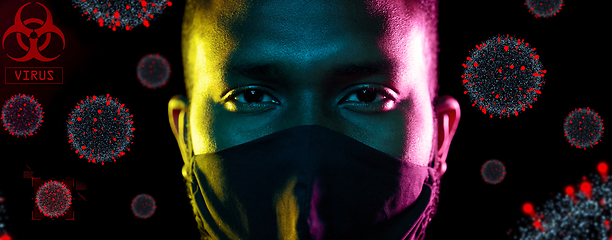 Image showing african american man wearing black reusable mask