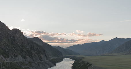 Image showing waves, spray and foam, river Katun in Altai mountains. Siberia, Russia