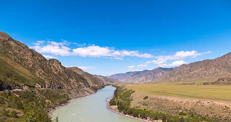 Image showing waves, spray and foam, river Katun in Altai mountains. Siberia, Russia