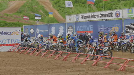 Image showing MOSCOW - JUNE 4: Motorcyclist at the European Championship in motocross in Russia on June 4, 2017 in Moscow, Russia. UltraHD stock footage