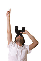 Image showing businessman looking up with his binocular