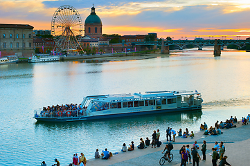 Image showing People Toulouse river embankment. France