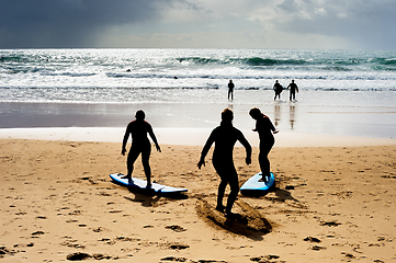 Image showing Surfing school lessons beach Portugal