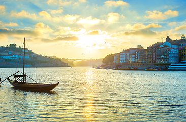 Image showing Porto skyline wine boat Portugal