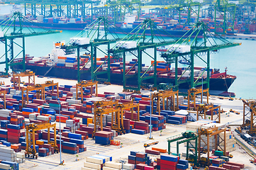 Image showing Cargo ship. Singapore industrial port