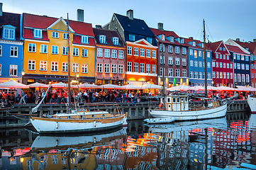 Image showing Nyhavn illuminated at night, Copenhagen