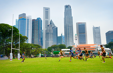 Image showing Amateur rugby match. Singapore downtown