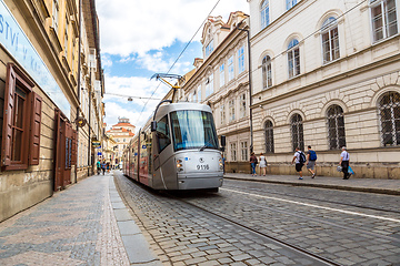 Image showing Prague red Tram detail, Czech Republic