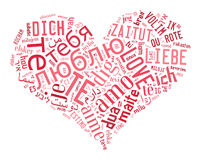 Image showing wordcloud Love you in different languages in heart shape