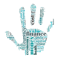 Image showing wordcloud finance and business words on hand shape