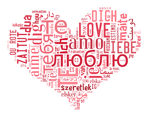 Image showing wordcloud Love you in different languages in heart shape