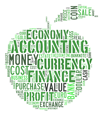 Image showing wordcloud finance and business words on apple shape