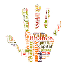 Image showing wordcloud finance and business words on hand shape