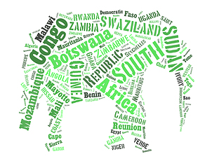 Image showing African words cloud in elephant shape.