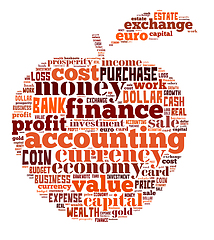 Image showing wordcloud finance and business words on apple shape