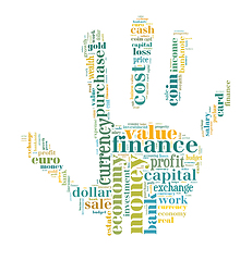 Image showing wordcloud finance and business words on hand shape