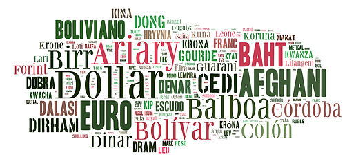 Image showing wordcloud illustration of currencies of the world