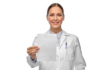 Image showing smiling female doctor with prescription blank