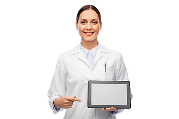 Image showing female doctor or scientist with tablet computer