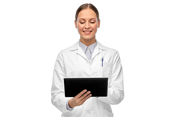 Image showing female doctor or scientist with tablet computer