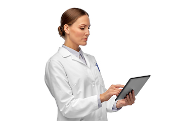 Image showing female doctor or scientist with tablet computer