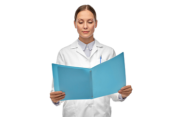Image showing female doctor or scientist with folder