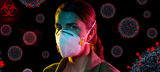 Image showing woman in mask or respirator protecting from virus