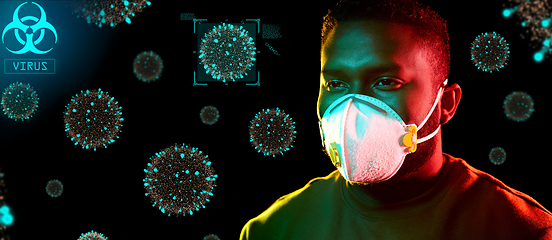 Image showing african man in respirator protecting from virus