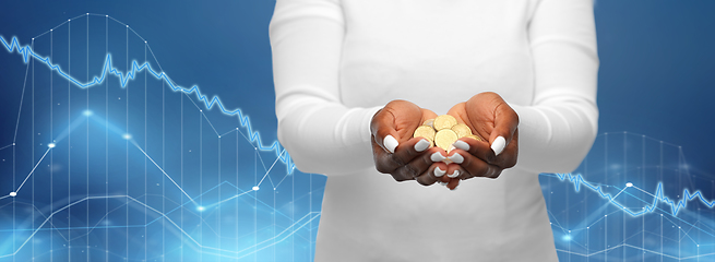 Image showing close up of african american woman holding money