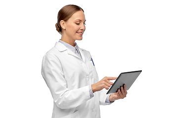 Image showing female doctor or scientist with tablet computer