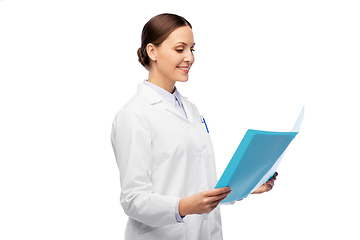 Image showing happy smiling female doctor with folder