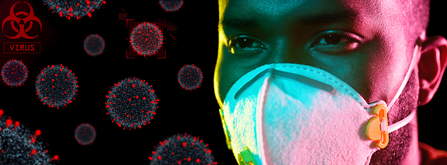 Image showing african man in respirator protecting from virus