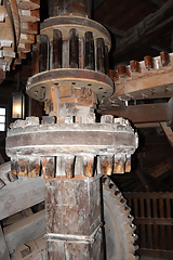 Image showing Old wooden mechanism in a windmill in the Netherlands