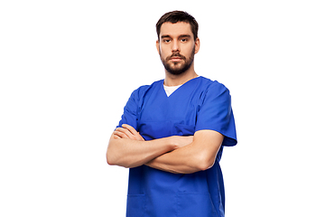 Image showing doctor or male nurse in blue uniform