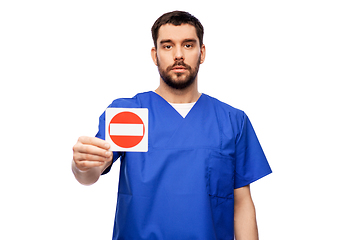 Image showing doctor or male nurse showing stop sign