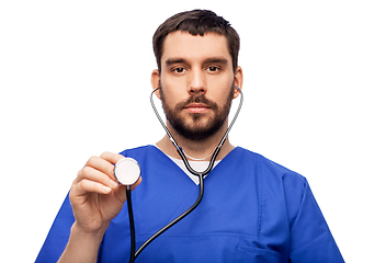 Image showing doctor or male nurse with stethoscope