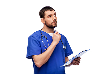 Image showing doctor or male nurse with clipboard